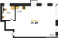 Планировка студии(квартира) площадью 55.1 квадратных метров в “ЖК Резиденции Архитекторов”