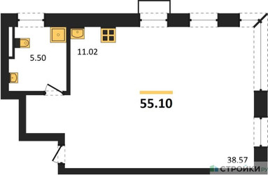 Планировка студии(квартира) площадью 55.1 квадратных метров в ЖК “ЖК Резиденции Архитекторов”