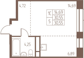 Планировка студии(квартира) площадью 30.6 квадратных метров в “ЖК Западная Ивантеевка”