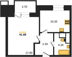 Планировка однокомнатной(квартира) площадью 41.6 квадратных метров в “ЖК Парк Легенд 2”