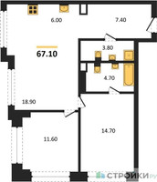 Планировка двухкомнатной(квартира) площадью 67.1 квадратных метров в “ЖК Мангазея в Богородском”