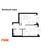 Планировка однокомнатной(квартира) площадью 31.9 квадратных метров в “ЖК Зеленый парк”
