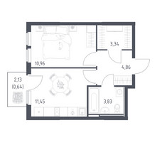 Планировка однокомнатной(квартира) площадью 35.08 квадратных метров в “ЖК Остафьево”