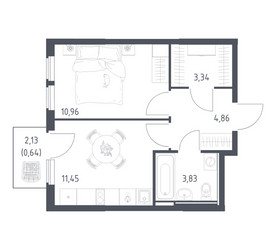 Планировка однокомнатной(квартира) площадью 35.08 квадратных метров в ЖК “ЖК Остафьево”