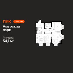 Планировка двухкомнатной(квартира) площадью 54.1 квадратных метров в ЖК “ЖК Амурский парк”