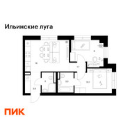 Планировка двухкомнатной(квартира) площадью 46.9 квадратных метров в “ЖК Ильинские луга”