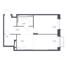 Планировка однокомнатной(квартира) площадью 53 квадратных метров в “ЖК Долина Яузы”