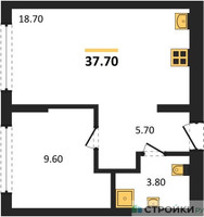 Планировка однокомнатной(квартира) площадью 37.7 квадратных метров в “ЖК Первый квартал”