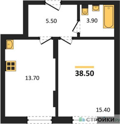 Планировка однокомнатной(квартира) площадью 38.5 квадратных метров в ЖК “ЖК Переделкино Ближнее”