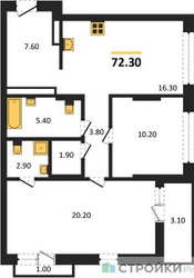 Планировка двухкомнатной(квартира) площадью 72.3 квадратных метров в ЖК “ЖК Первый квартал”