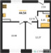 Планировка двухкомнатной(квартира) площадью 44.54 квадратных метров в “ЖК ЭкоБунино (Южное Бунино)”
