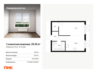 Планировка однокомнатной(квартира) площадью 32.23 квадратных метров в ЖК “ЖК Середневский лес”