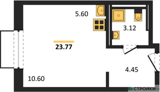 Планировка студии(квартира) площадью 23.77 квадратных метров в “ЖК Квартал Авиаторов”