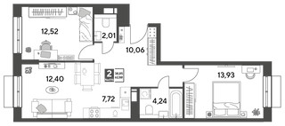Планировка двухкомнатной(квартира) площадью 62.88 квадратных метров в “ЖК Публицист”
