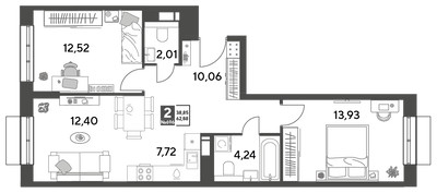 Планировка двухкомнатной(квартира) площадью 62.88 квадратных метров в ЖК “ЖК Публицист”