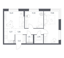 Планировка двухкомнатной(квартира) площадью 60.29 квадратных метров в “ЖК Новое Видное”