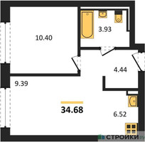 Планировка однокомнатной(квартира) площадью 34.68 квадратных метров в “ЖК Рублевский Квартал”