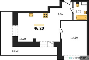 Планировка однокомнатной(квартира) площадью 46.2 квадратных метров в “ЖК СТОУН Райз”