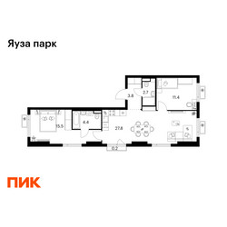 Планировка двухкомнатной(квартира) площадью 65.8 квадратных метров в ЖК “ЖК Яуза Парк (Мытищи)”