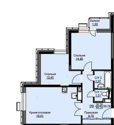 Планировка двухкомнатной(квартира) площадью 60.2 квадратных метров в ЖК “ЖК Соболевка”