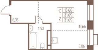 Планировка студии(квартира) площадью 31.7 квадратных метров в “ЖК Западная Ивантеевка”