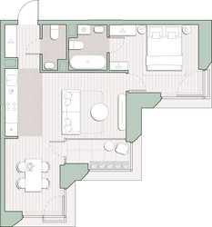 Планировка однокомнатной(квартира) площадью 48.5 квадратных метров в ЖК “ЖК Среда на Лобачевского”