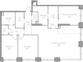 Планировка трехкомнатной(квартира) площадью 136.3 квадратных метров в “ЖК Коллекция Лужники”