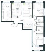 Планировка 4+ комнатной(квартира) площадью 95.2 квадратных метров в “ЖК Level Лесной”