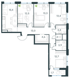 Планировка 4+ комнатной(квартира) площадью 95.2 квадратных метров в ЖК “ЖК Level Лесной”
