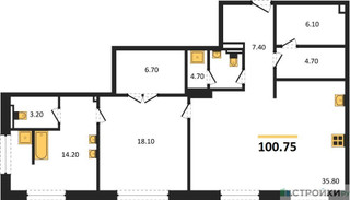 Планировка однокомнатной(квартира) площадью 100.75 квадратных метров в “ЖК Хамовники 12”