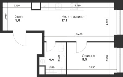 Планировка однокомнатной(квартира) площадью 36.8 квадратных метров в ЖК “ЖК Войс”