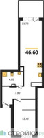 Планировка однокомнатной(апартаменты) площадью 46.6 квадратных метров в “ЖК Равновесие”