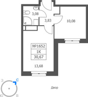 Планировка однокомнатной(апартаменты) площадью 30.67 квадратных метров в “ЖК Волковская 67”