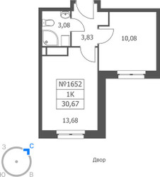 Планировка однокомнатной(апартаменты) площадью 30.67 квадратных метров в ЖК “ЖК Волковская 67”