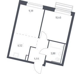 Планировка однокомнатной(квартира) площадью 34.1 квадратных метров в ЖК “ЖК Рублевский Квартал”