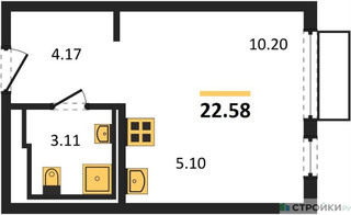 Планировка студии(квартира) площадью 22.58 квадратных метров в “ЖК Пригород Лесное”