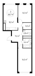 Планировка двухкомнатной(квартира) площадью 66.7 квадратных метров в ЖК “ЖК Переделкино Ближнее”
