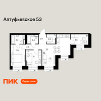 Планировка двухкомнатной(квартира) площадью 64.7 квадратных метров в “ЖК Алтуфьевское 53”