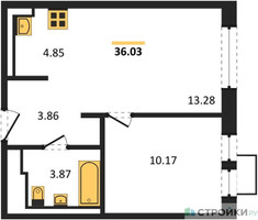 Планировка однокомнатной(квартира) площадью 36.03 квадратных метров в “ЖК Квартал Авиаторов”