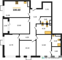 Планировка 4+ комнатной(квартира) площадью 100.6 квадратных метров в “ЖК Южные сады”