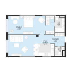 Планировка 4+ комнатной(квартира) площадью 72 квадратных метров в ЖК “Клубный квартал Садовническая 69”