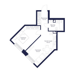 Планировка однокомнатной(апартаменты) площадью 45.81 квадратных метров в ЖК “ЖК JOIS (Джойс)”