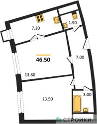 Планировка двухкомнатной(квартира) площадью 46.5 квадратных метров в ЖК “ЖК Римский”