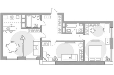 Планировка трехкомнатной(квартира) площадью 83.1 квадратных метров в ЖК “ЖК Бригантина”