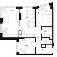 Планировка трехкомнатной(квартира) площадью 75.2 квадратных метров в “ЖК Нексус от Аквилон”
