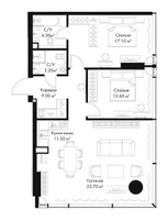 Планировка двухкомнатной(квартира) площадью 83.4 квадратных метров в “ЖК Слава”