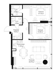 Планировка двухкомнатной(квартира) площадью 83.4 квадратных метров в ЖК “ЖК Слава”