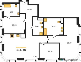 Планировка трехкомнатной(квартира) площадью 114.7 квадратных метров в “ЖК Остров”