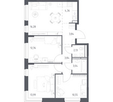 Планировка трехкомнатной(квартира) площадью 70.79 квадратных метров в “ЖК Прибрежный Парк”