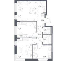 Планировка трехкомнатной(квартира) площадью 70.79 квадратных метров в ЖК “ЖК Прибрежный Парк”